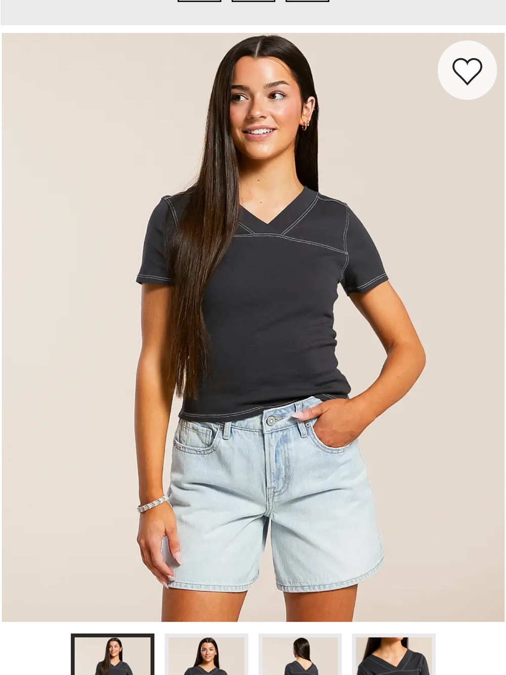 V-Neck Short Sleeve Tee in Charcoal